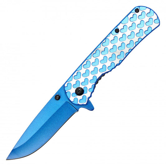 7.75" Blue Hearts Spring Assisted Knife