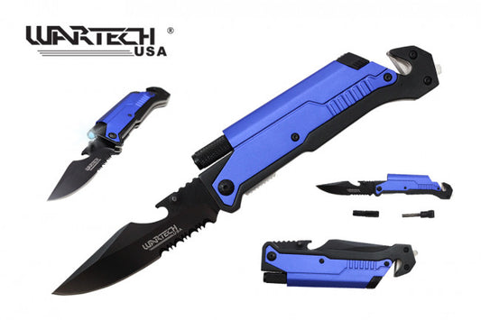8.5" Blue Multi Tool Spring Assisted Knife With Clip