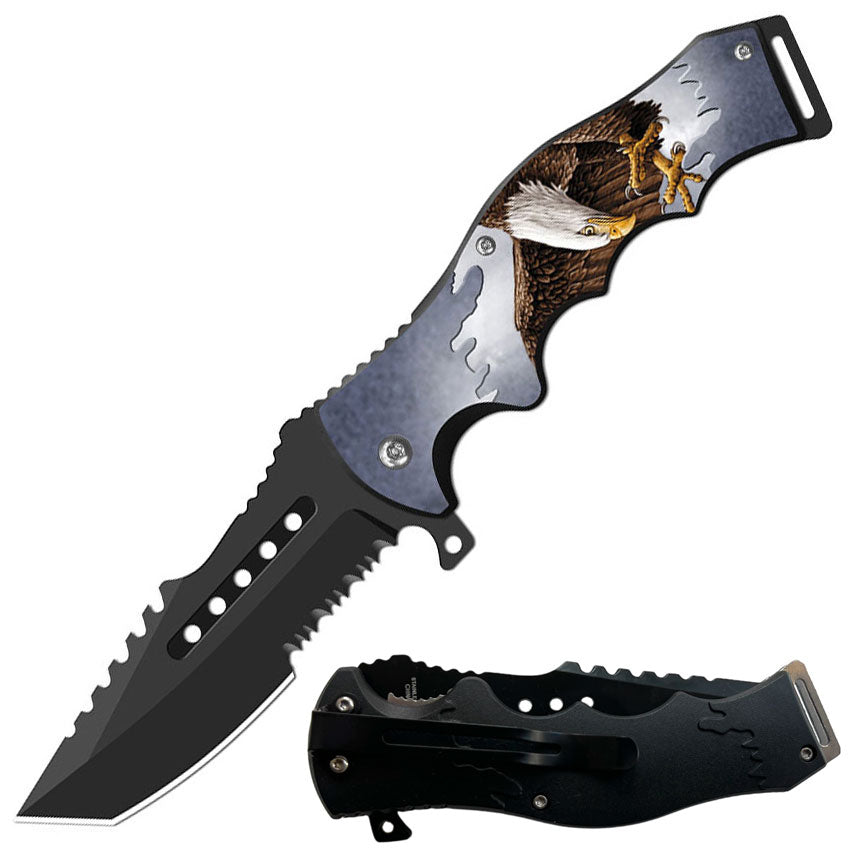 8.5" Tactical Eagle Spring Assisted Knife Cleaver Blade And Clip