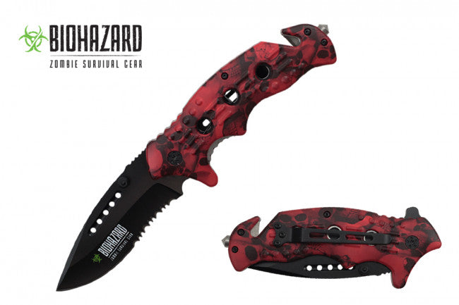 Biohazard Red Skull Spring Assisted Knife