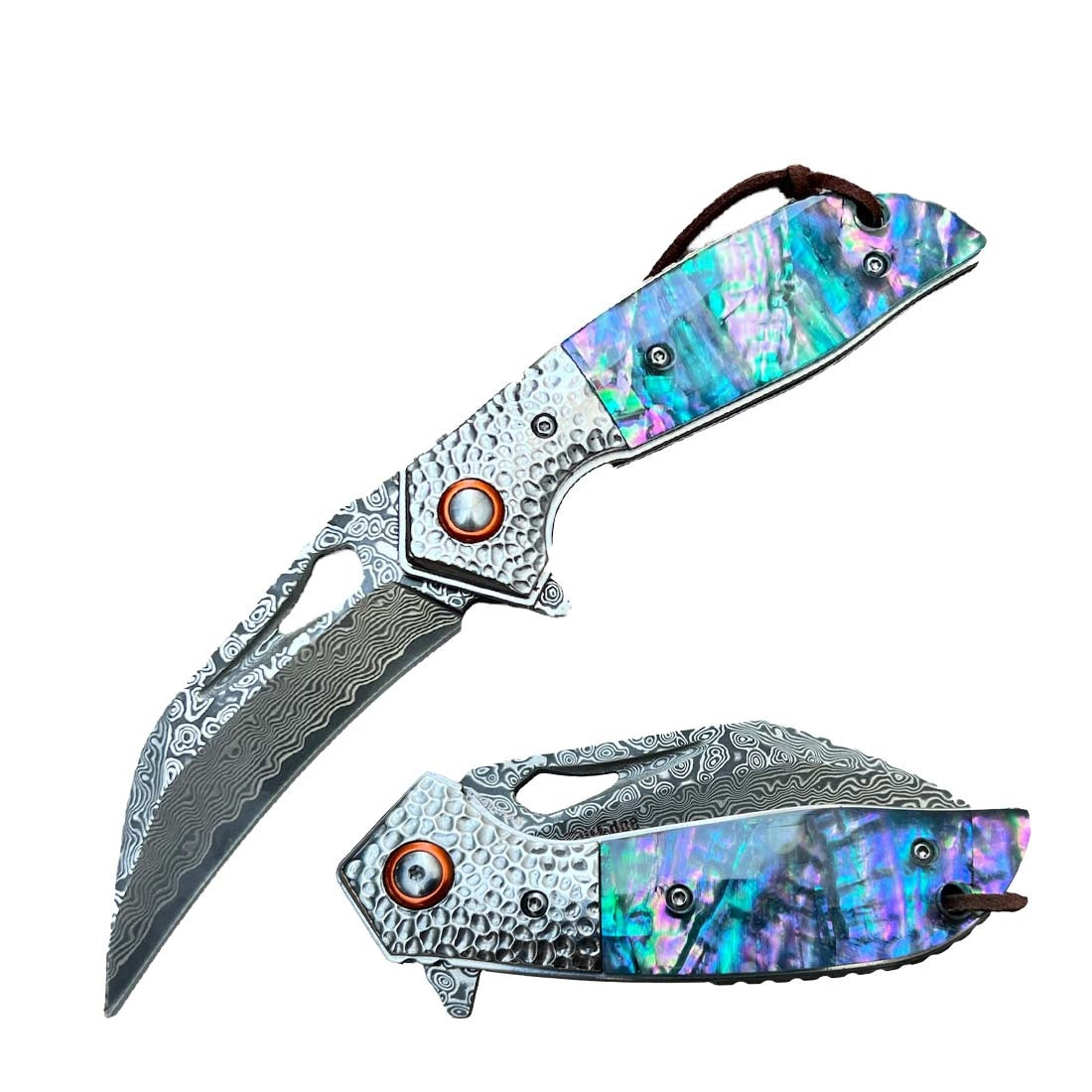 Damascus Hawk Blade Pocket Knife