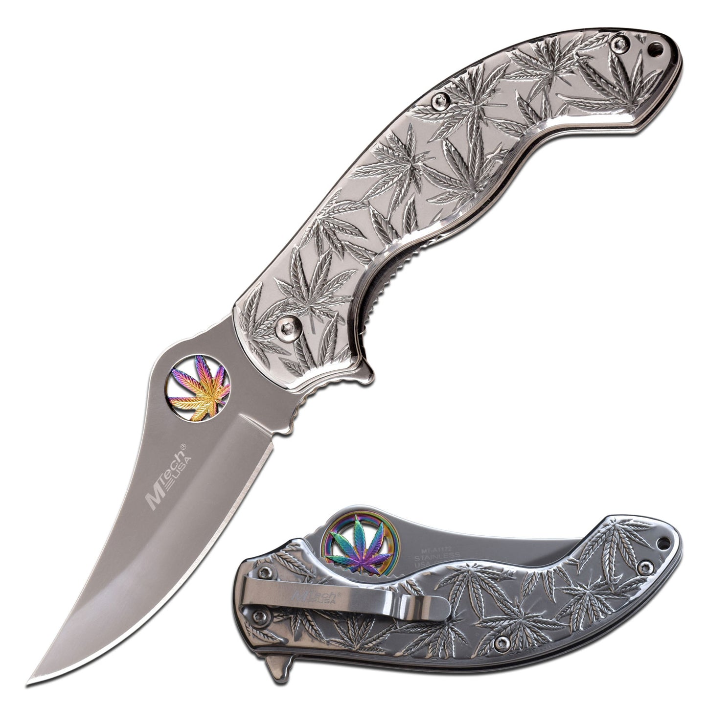 MTech USA Silver Leaf Printed Spring assisted Knife