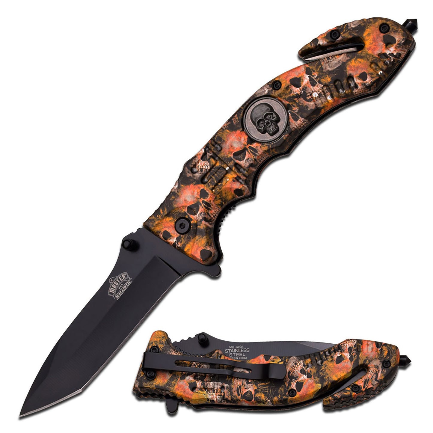 Master USA Spring Assisted Knife Orange Skull With Clip