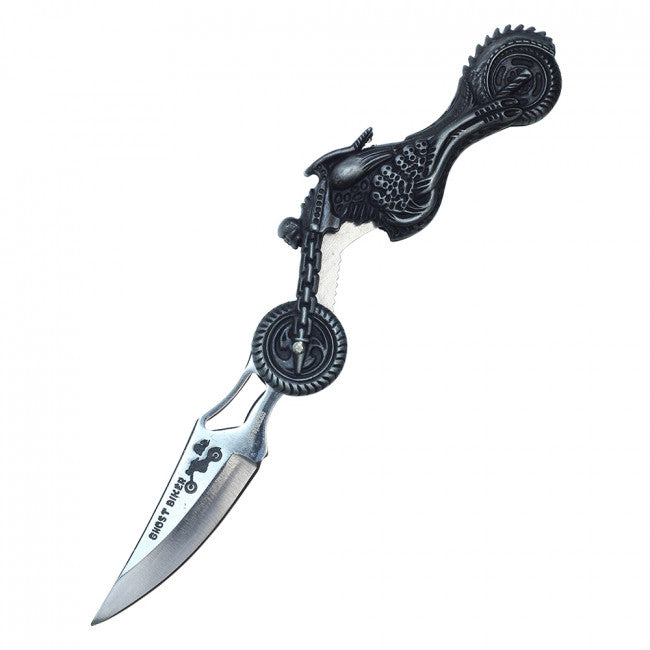 Spring Assisted Knife Sliver Motorcycle Includes Flashlight