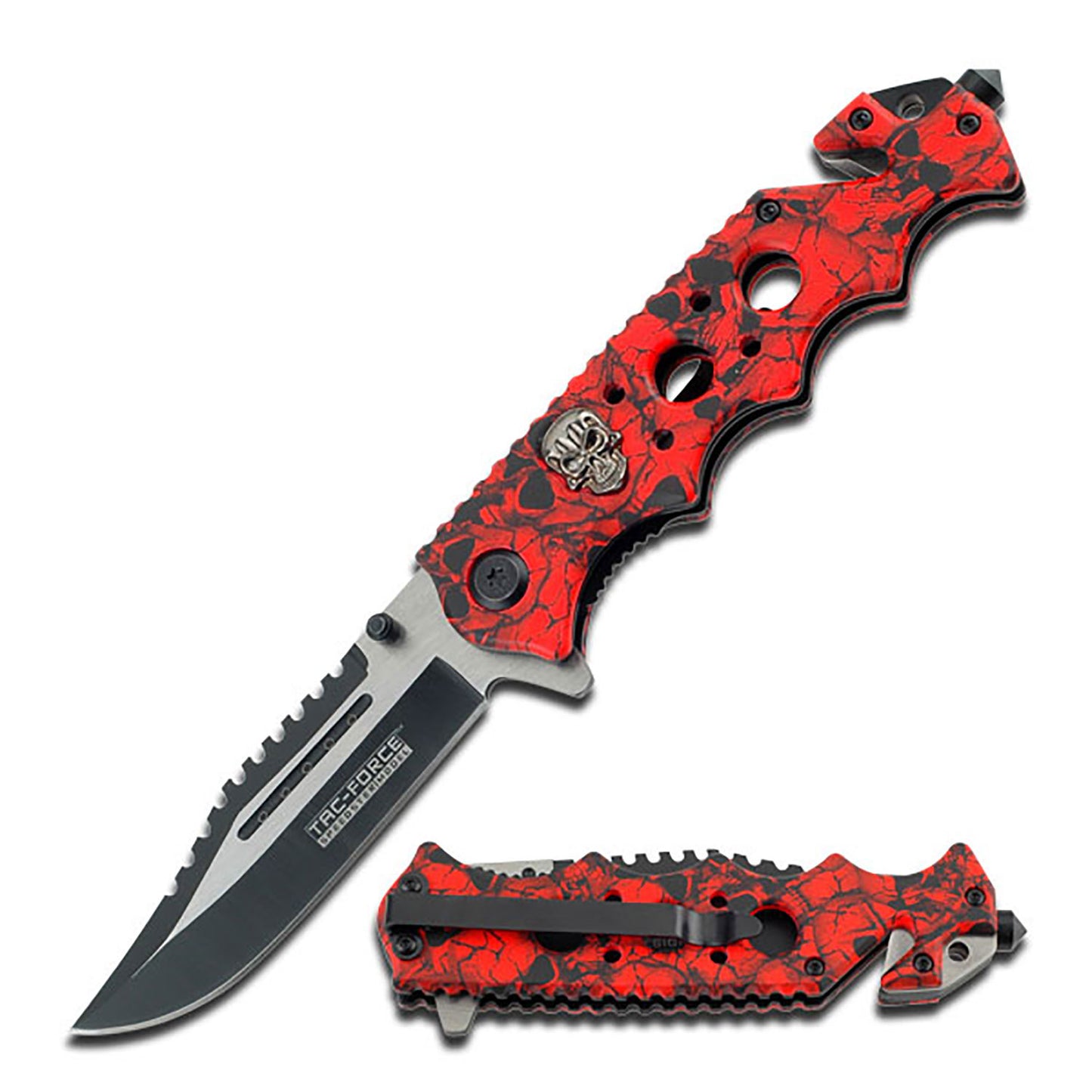 Tac Force Orange Skull Spring Assisted Knife With Clip