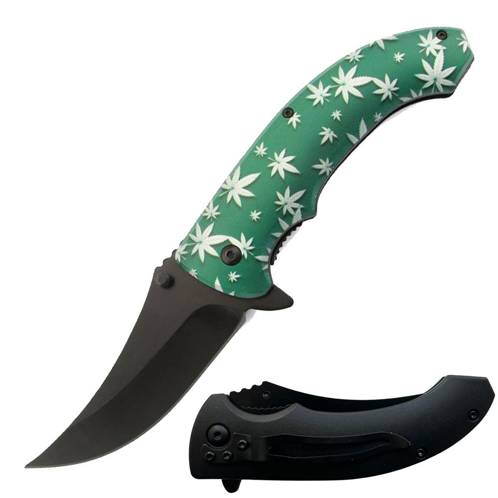 Green Flower Spring Assisted Knife