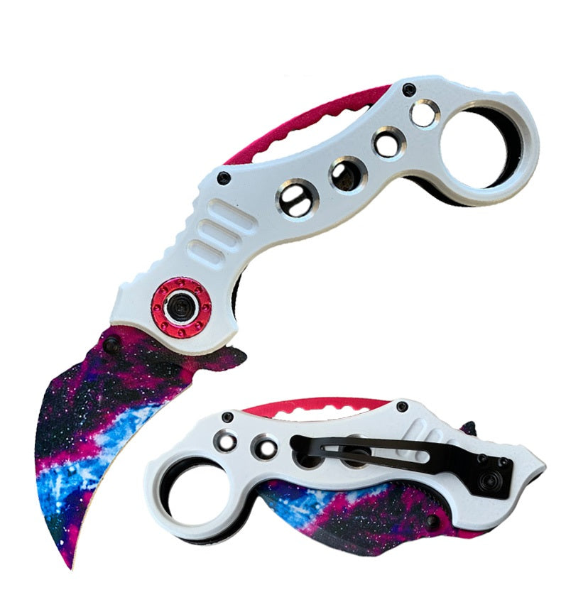 Military White Karambit Spring Assisted Knife