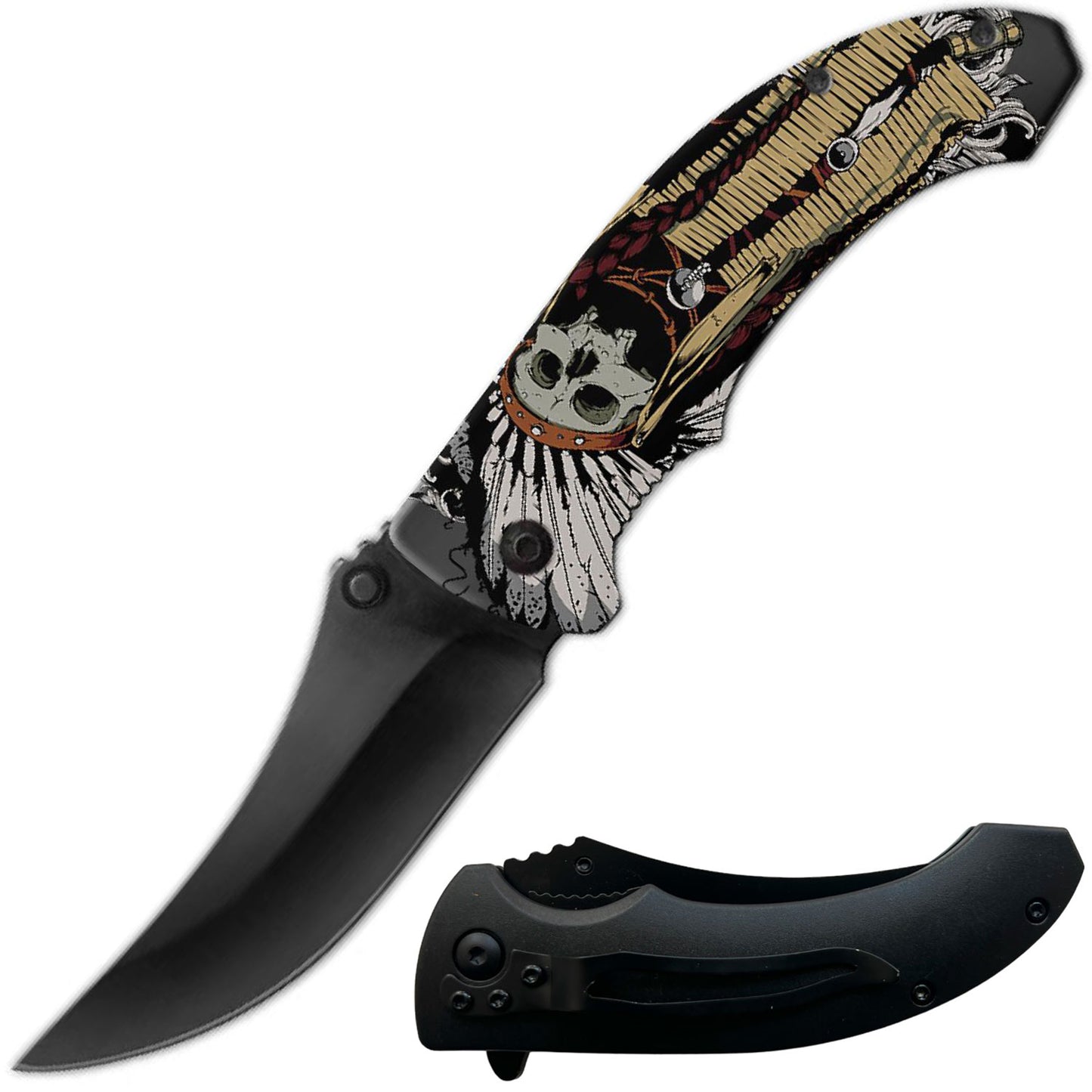 Native Indian Skull Spring Assisted Knife