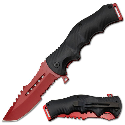 Red 8.5 Black Handle Spring Assisted Knife
