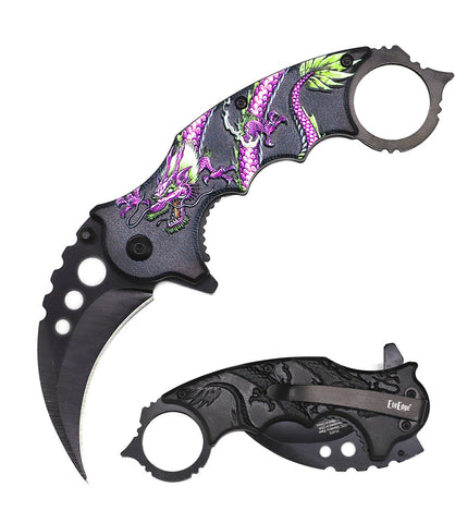 Karambit Tactical Spring Assisted knife Purple Dragon