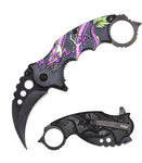 Karambit Tactical Spring Assisted Knife With Finger Ring - Purple Dragon