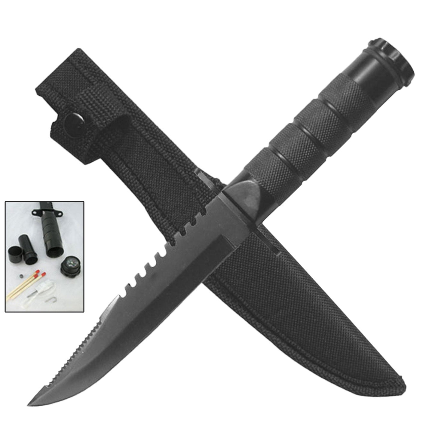 8.5" Black Emergency Survival Field Tool with Kit & Compass - Premium Tactical & Collector Gear