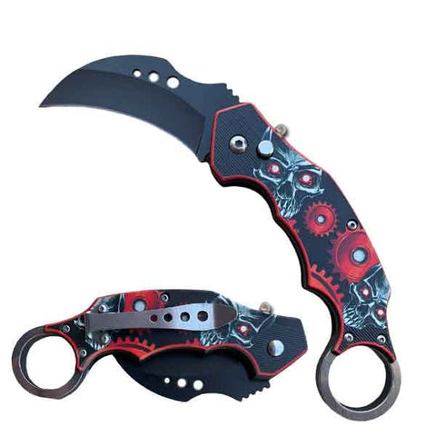 Red Skull Gears Karambit Spring Assisted Knife