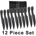 12 black knives with a black sheath on a white background
