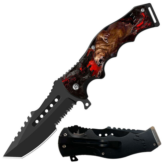 8.5" Tactical Roaring Bear Spring Assisted Knife Cleaver Blade