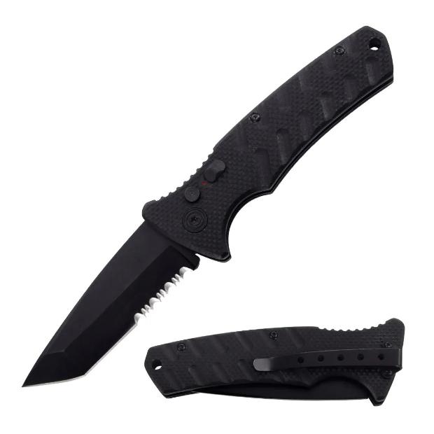  Black Assisted Opening Button Tanto Pocket Blade