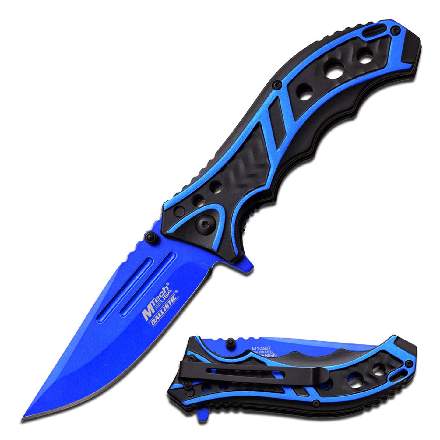 Mtech Black/Blue Spring Assisted Knife 