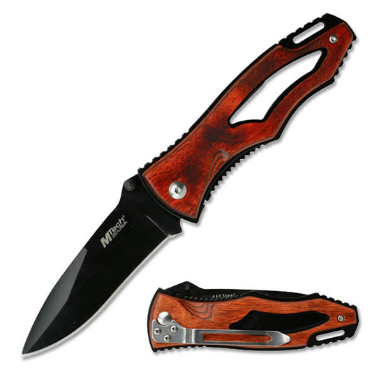 Mtech Brown Wood Spring Assisted Knife