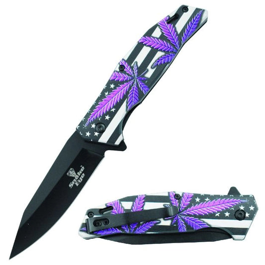 Snake Eyes Purple Weed Design Spring Assisted Knife 