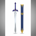 Sword and sheath with blue and gold design on a white background