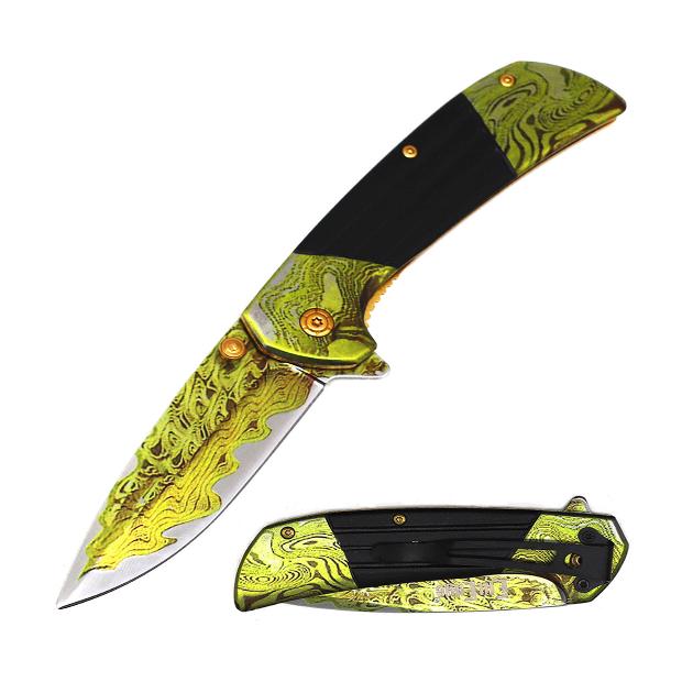 Golden Damascus Assisted Open Knife 