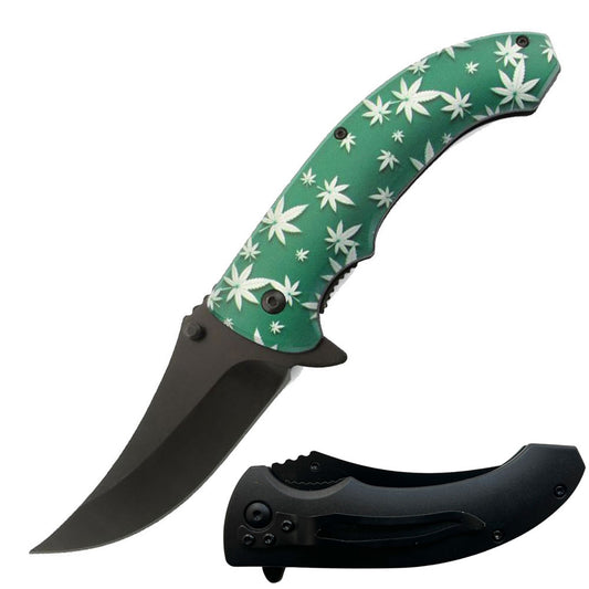 Green Flower Design Assisted Open Knife 