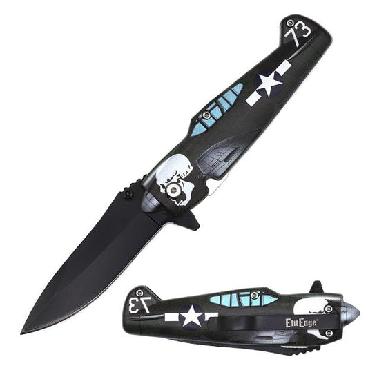 Green WW2 Skull Plane Assisted Open Knife 