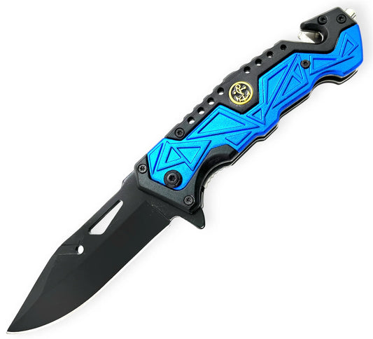 Tiger-USA Spring Assisted Drop Point Folding Pocket Tool – Blue - Premium Tactical & Collector Gear