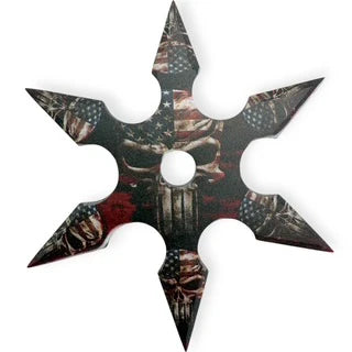 4" 6-Point Sport Steel Throwing Star – American Skull - Premium Tactical & Collector Gear