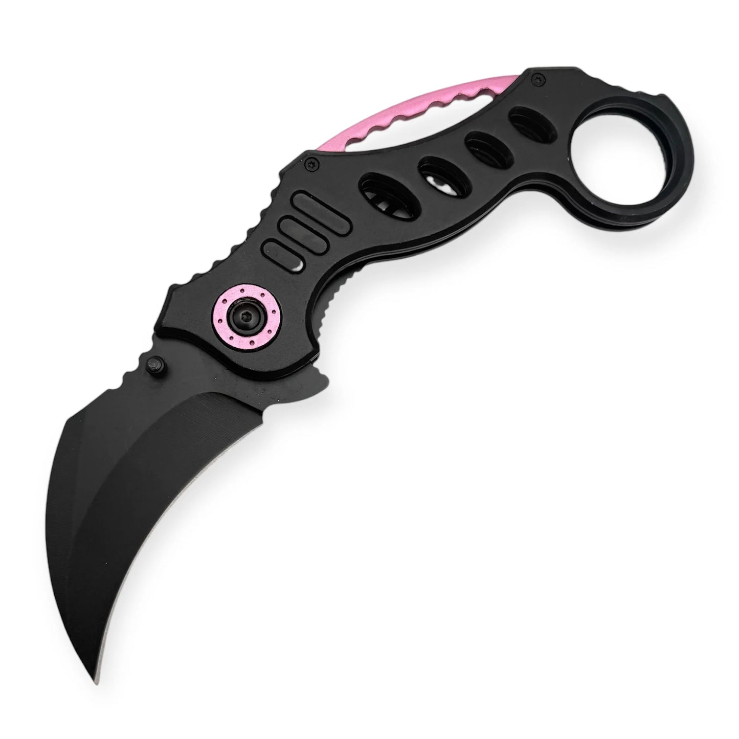 Tiger USA Spring Assisted Karambit Knife Black With Pink