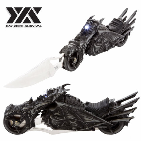 Grey Dragon Spring Assisted Motorcycle Knife with Light