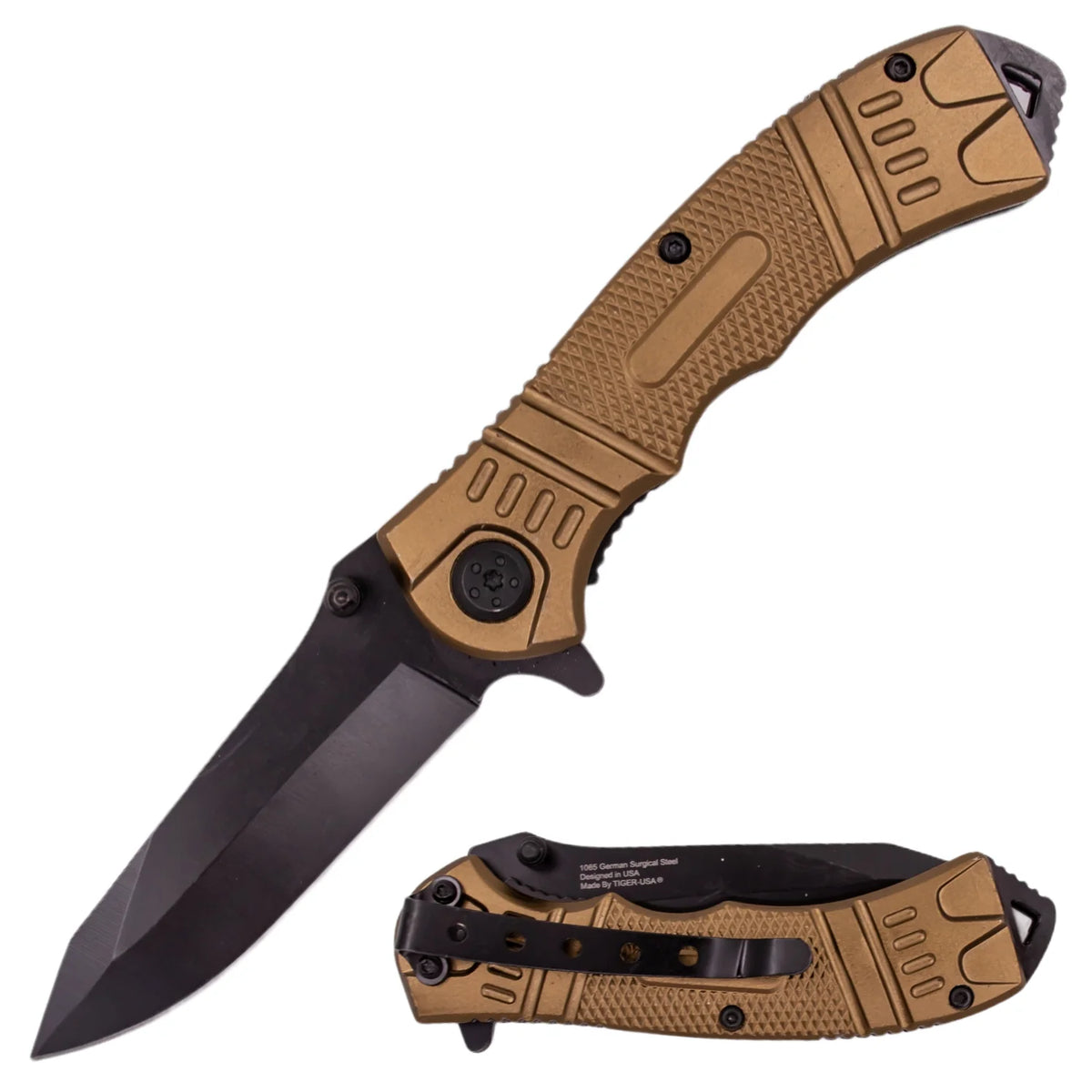 8" Spring Assisted Folding Pocket Tool – DP Blade Tan - Premium Tactical & Collector Gear