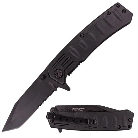 Bullet Time 8 Inch Super Spring Assisted Knife - Black - Premium Tactical & Collector Gear