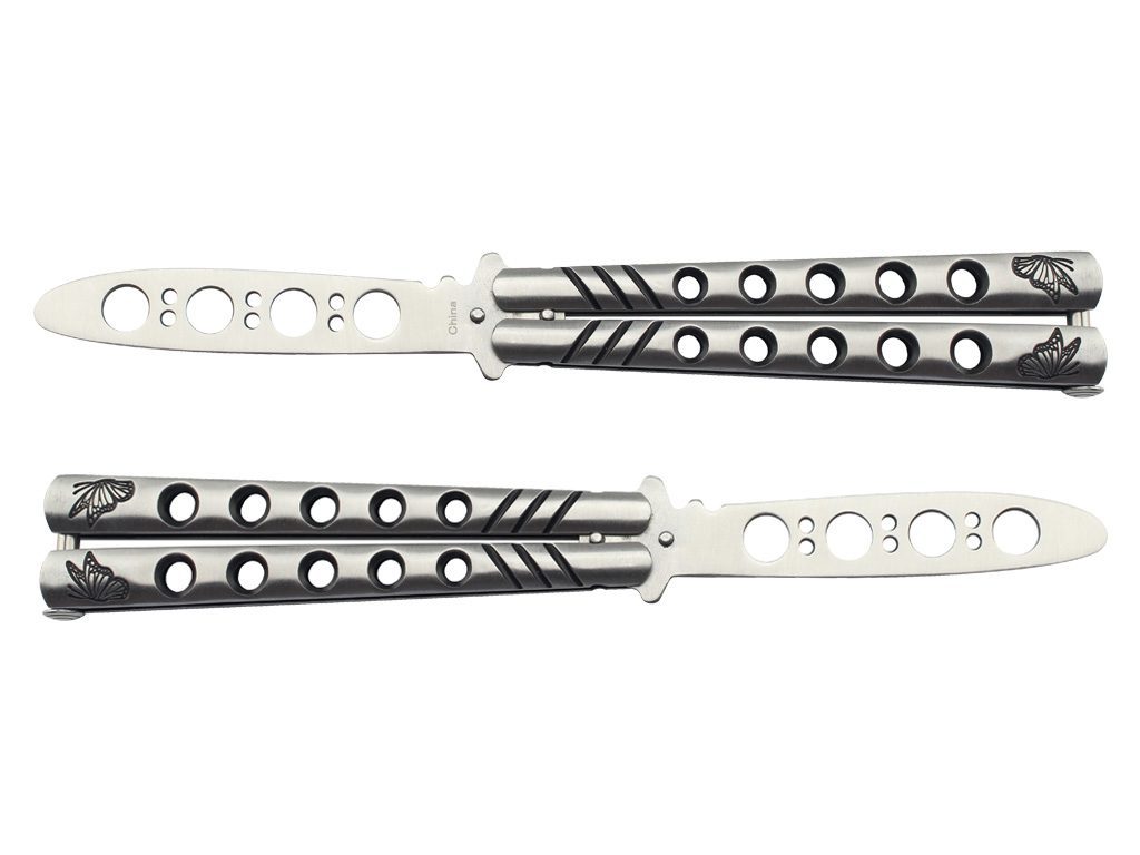 9" Stainless Steel Butterfly Trainer - Silver - Fantasticblades