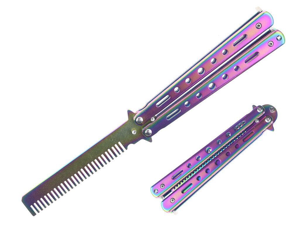 8.5" Stainless Steel Butterfly Trainer Comb - Rainbow - Fantasticblades