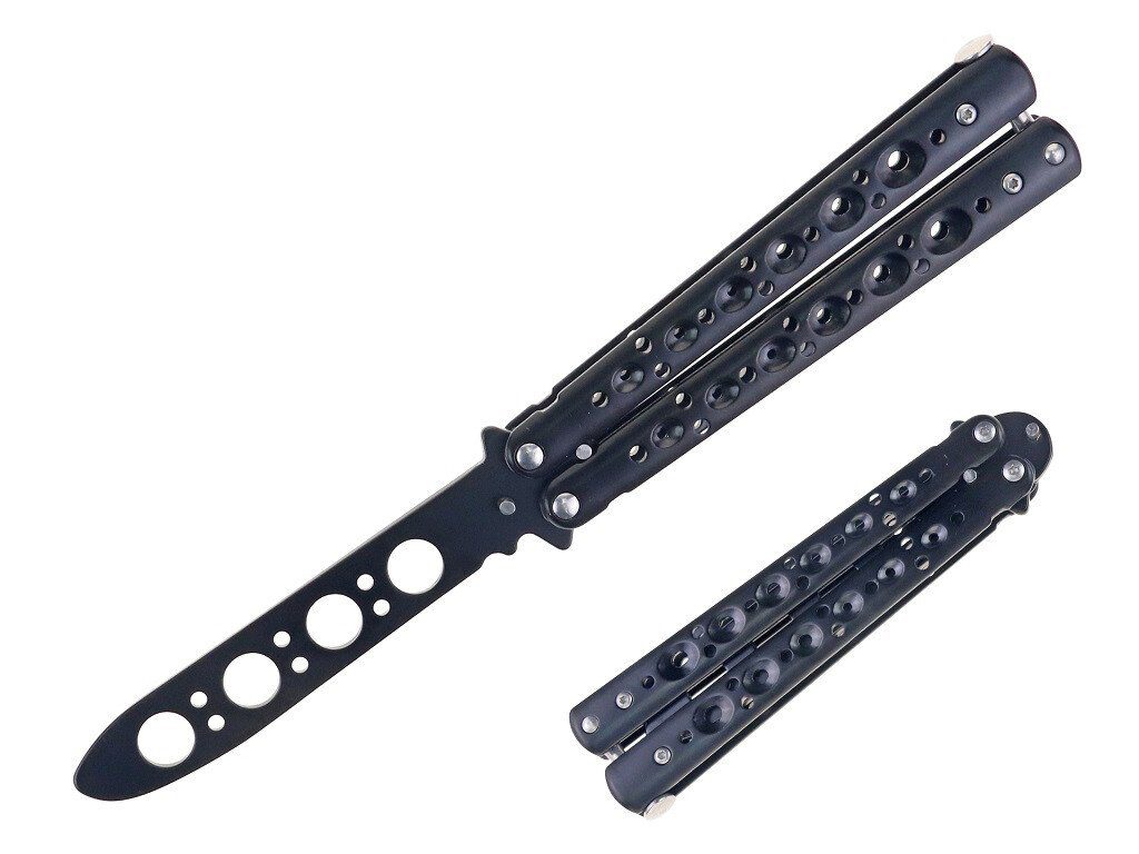 8.5" Stainless Steel Butterfly Trainer - Black - Fantasticblades
