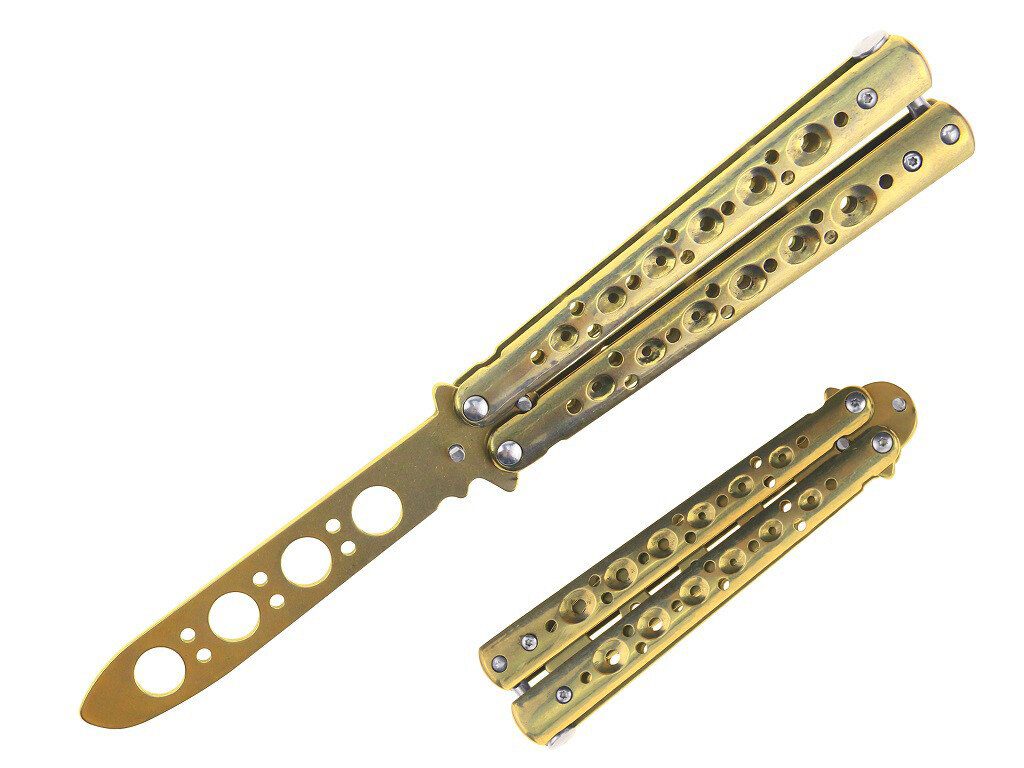 8.5" Stainless Steel Butterfly Trainer - Gold - Fantasticblades