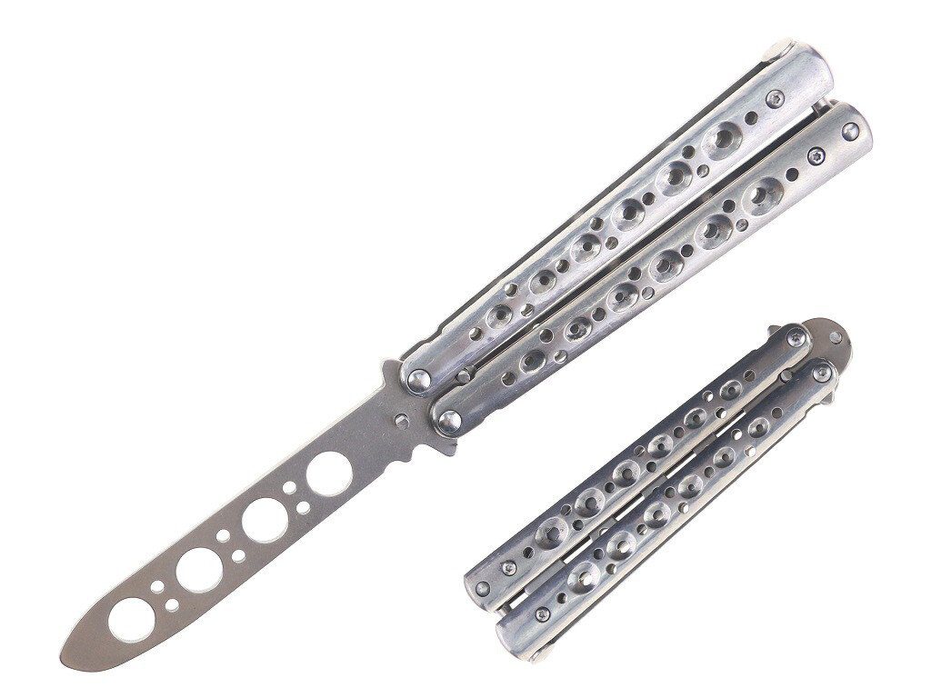 8.5" Stainless Steel Butterfly Trainer - Silver - Fantasticblades
