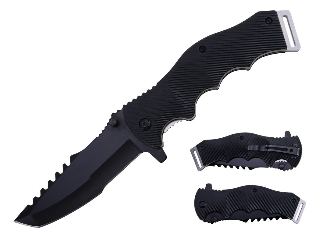 Black ABS Spring-Assisted Pocket Knife with Clip - Fantasticblades
