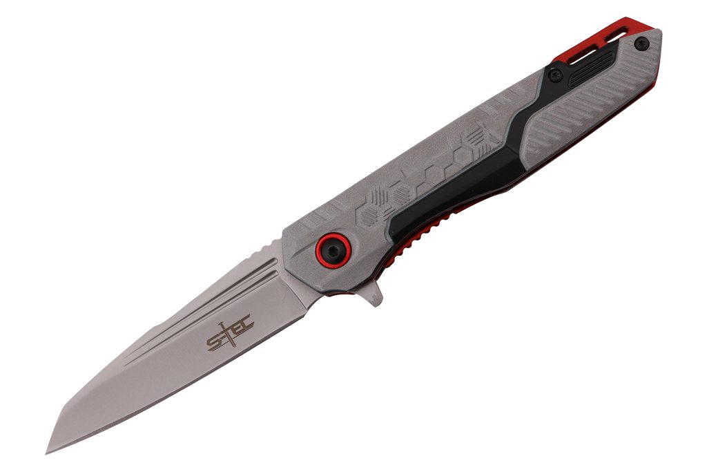 S-TEC Gray Black Red Aluminum Folding Knife - Fantasticblades