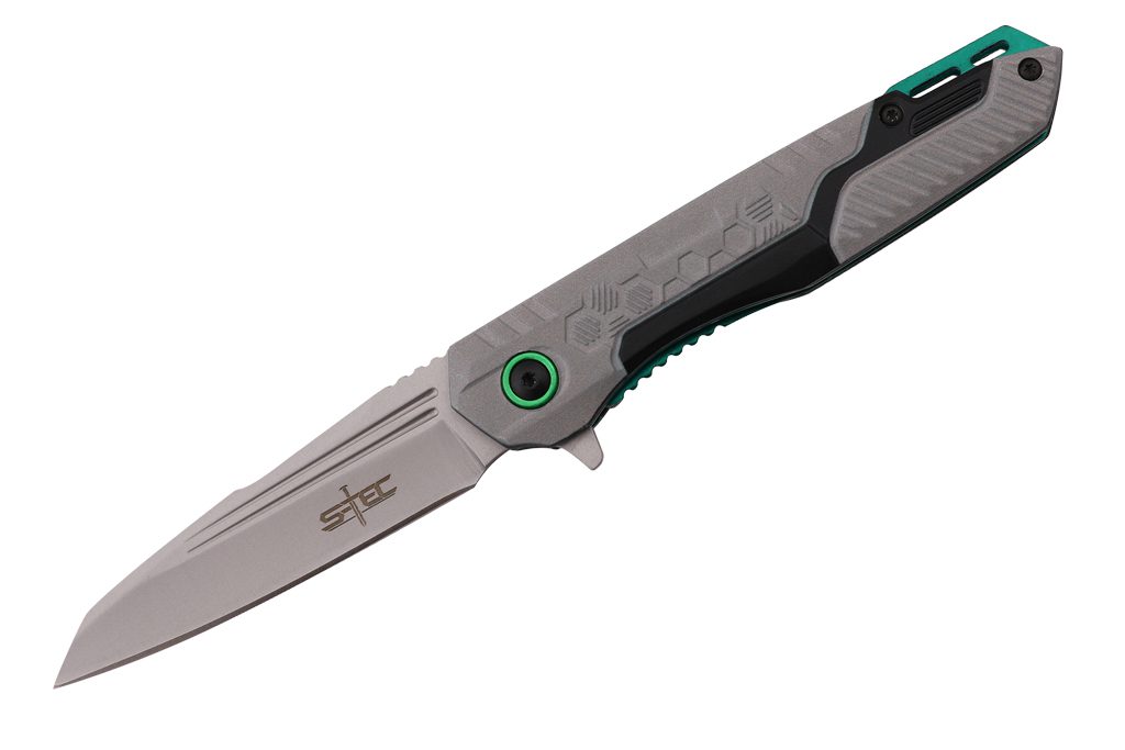 S-TEC Gray Black Green Aluminum Folding Knife - Fantasticblades