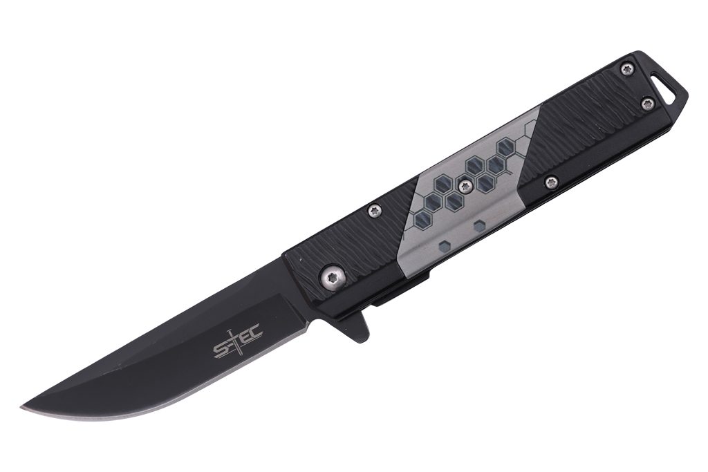 S-TEC Silver Black Gray Aluminum Folding Knife - Fantasticblades