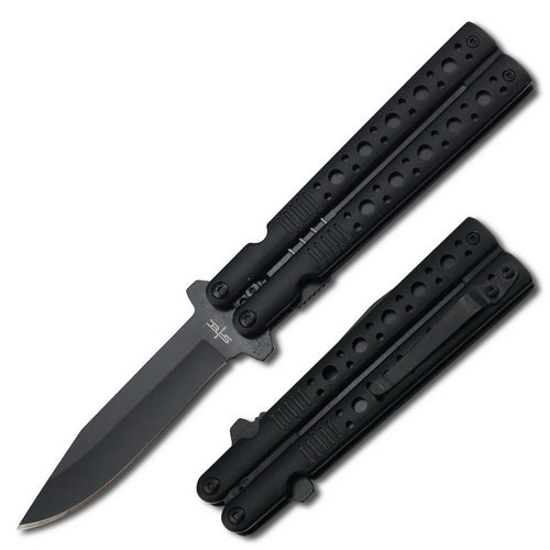 8.5" S-TEC Spring-Assist Butterfly-Style Folding Knife - Black - Fantasticblades