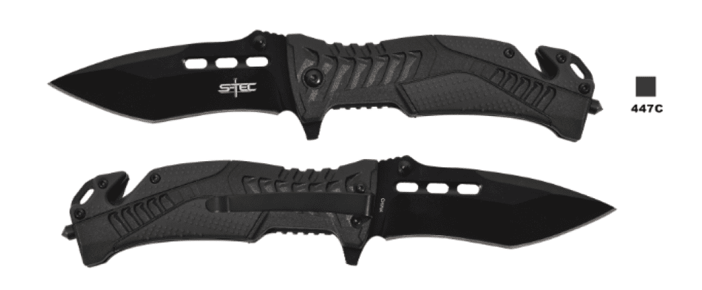 S-TEC Assisted Folding Knife with Composite Rubber Handle - Black - Fantasticblades