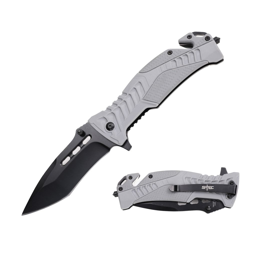 S-TEC Assisted Folding Knife with Composite Rubber Handle - Gray - Fantasticblades