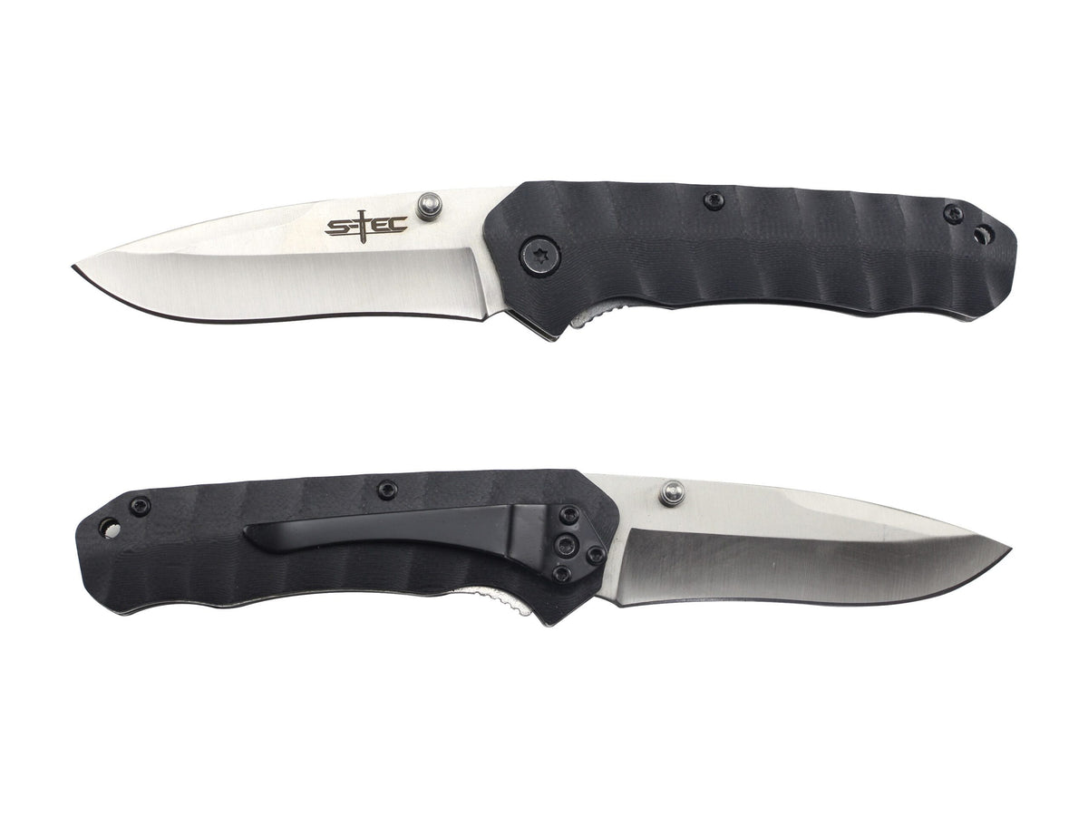 S-TEC Stainless Steel Pocket Folding Knife with G10 Handle - Black - Fantasticblades