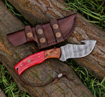 Gut Hook Damascus Steel Custom Handmade Hunting Skinning Knife