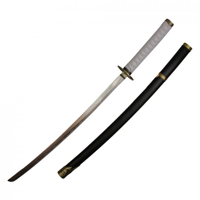 Virgil Yamato replica katana with white-wrapped handle, gold-colored fittings and black scabbard