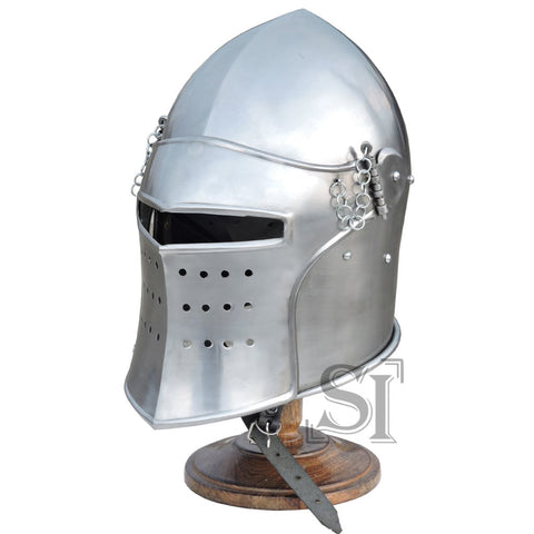 Medieval Helmet Visor Barbute With Stand