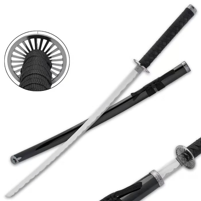 Two samurai swords with sheaths on a white background